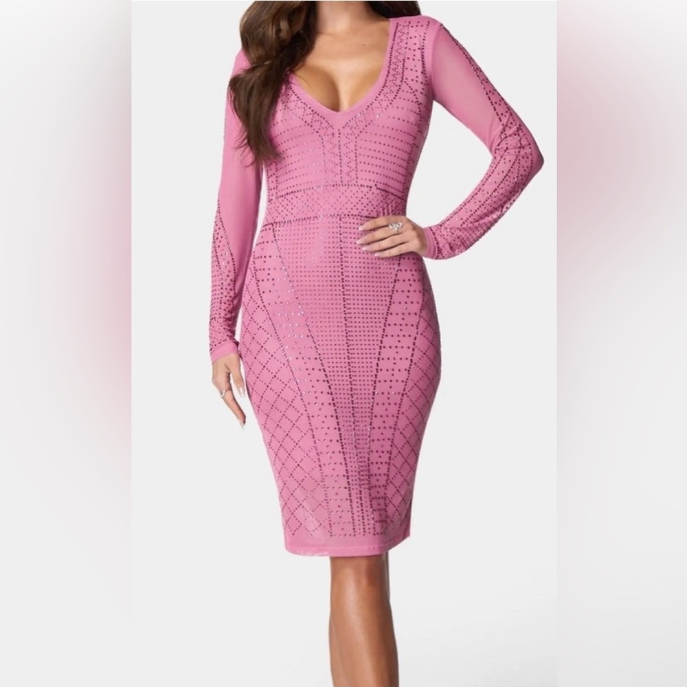 NWT Bebe Crystal Mesh Midi Dress Size Large